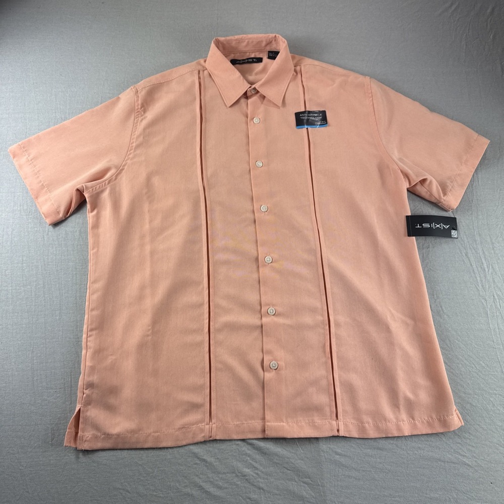 Axist Shirt Mens L Orange Short Sleeve Button Up Bowling Rockabilly Lounge Camp